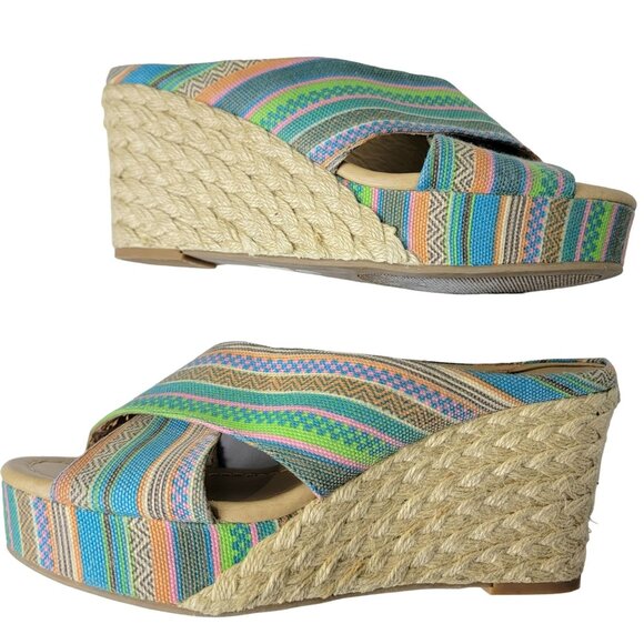 Colorful Wedge Sandals Women 8.5 Espadrille Shoes CL Laundry Bohemian 39 Spring - Picture 8 of 14